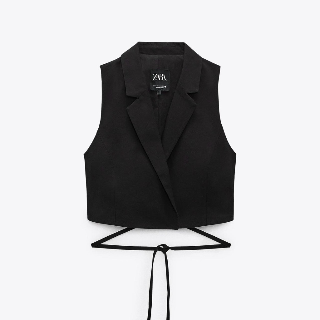Zara Black Linen Tailored Vest Size S